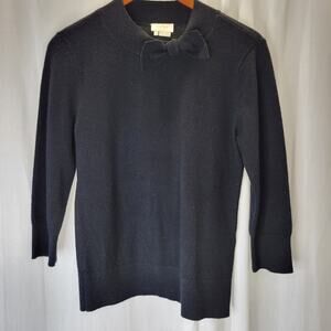 Kate Spade Black Wool Cashmere 3/4 Sleeve Sweater Bow Neck, S